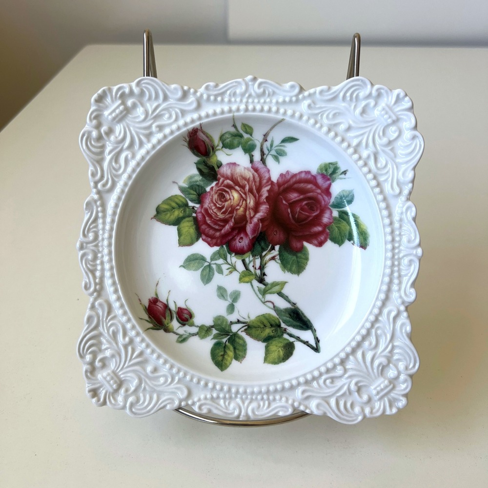 Godinger Porcelain Rose Floral Square Decorative Plate Trinket Dish 6" - Picture 4 of 8